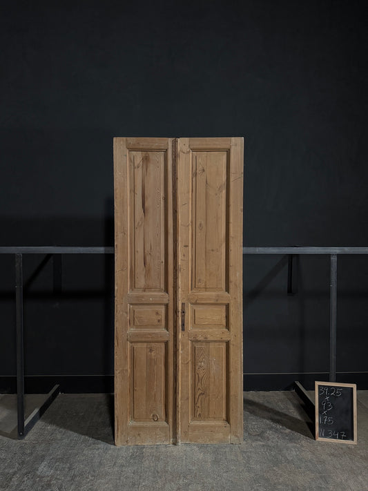 Antique 3 Panel Solid Double Doors - 39.25x93 - N347