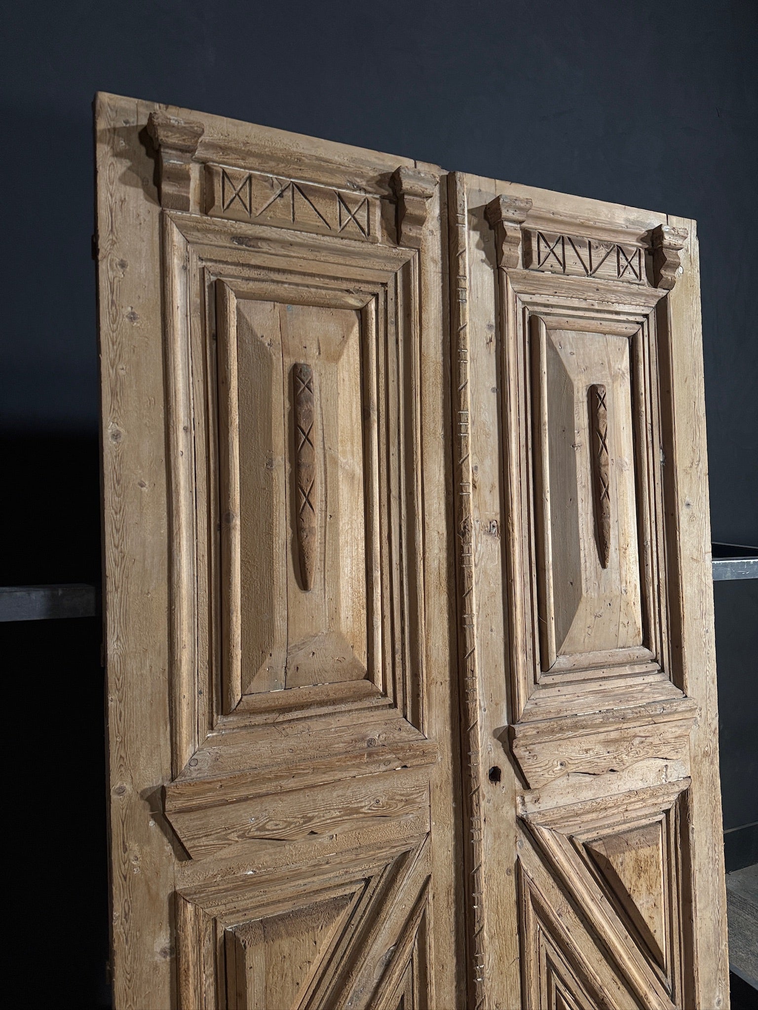 Antique Carved 3 Panel Double Doors - 55x93 - N646