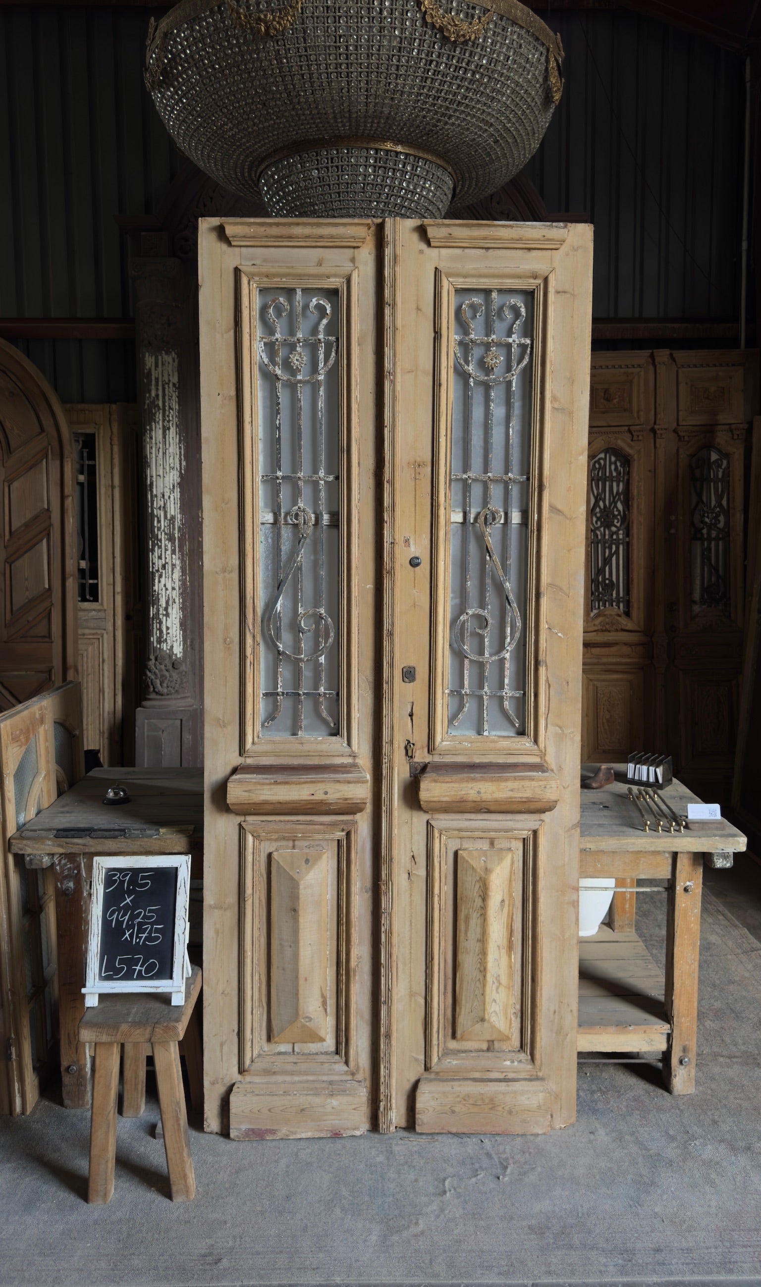 Antique Iron 4 Lite French Doors - 39.5x94.25 - L570
