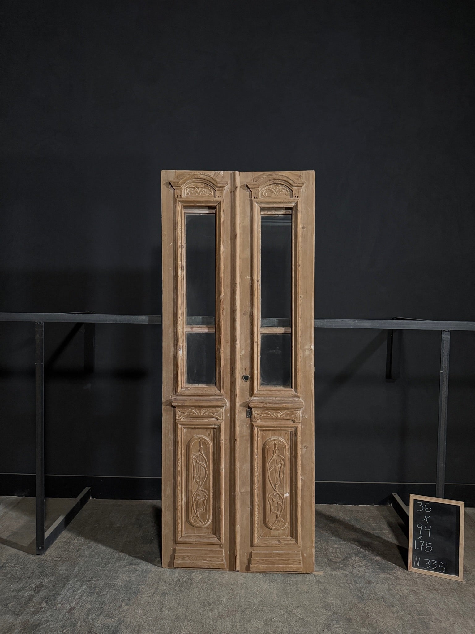 Antique Carved 2 Lite French Doors - 36x94 - N335