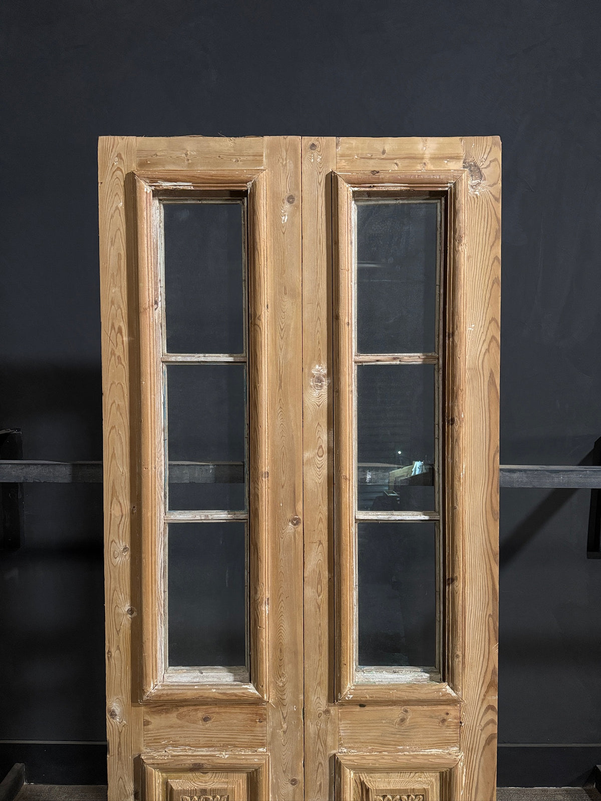 Antique Carved 3 Lite French Doors - 39.25x92.5 - N687
