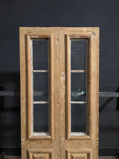 Antique Carved 3 Lite French Doors - 39.25x92.5 - N687