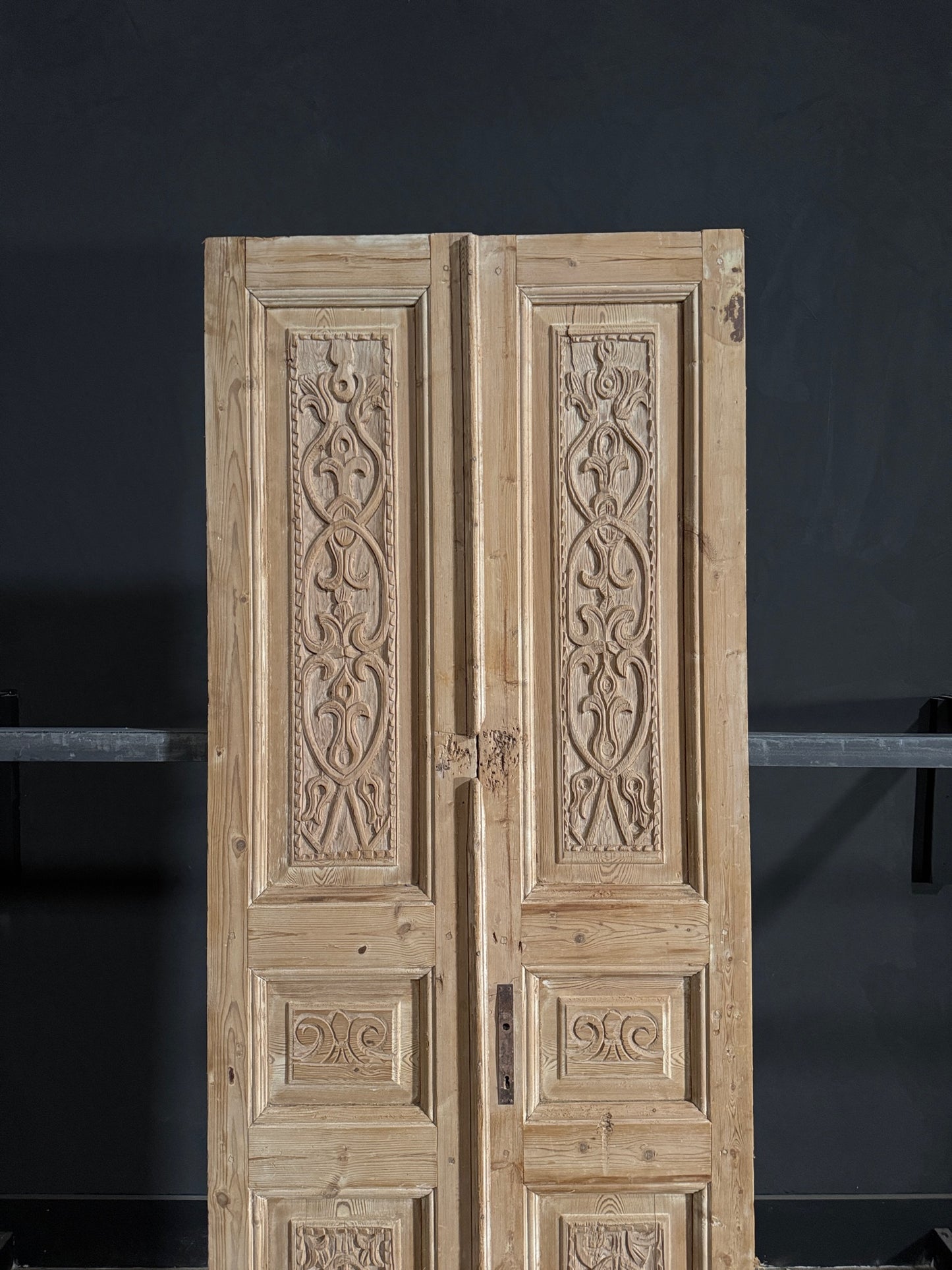 Antique Carved 3 Panel Double Doors - 34.75x92 - N121