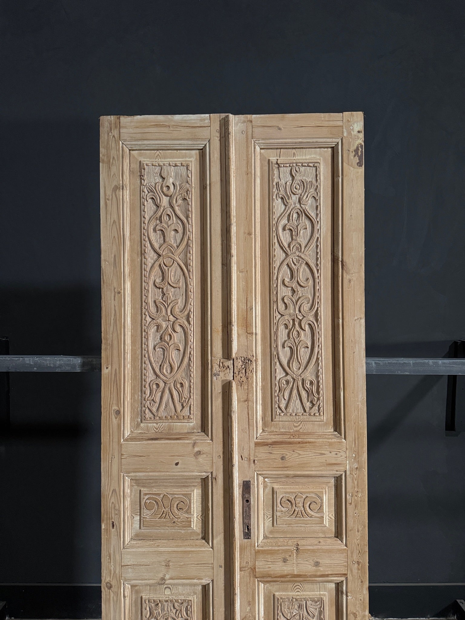 Antique Carved 3 Panel Double Doors - 34.75x92 - N121