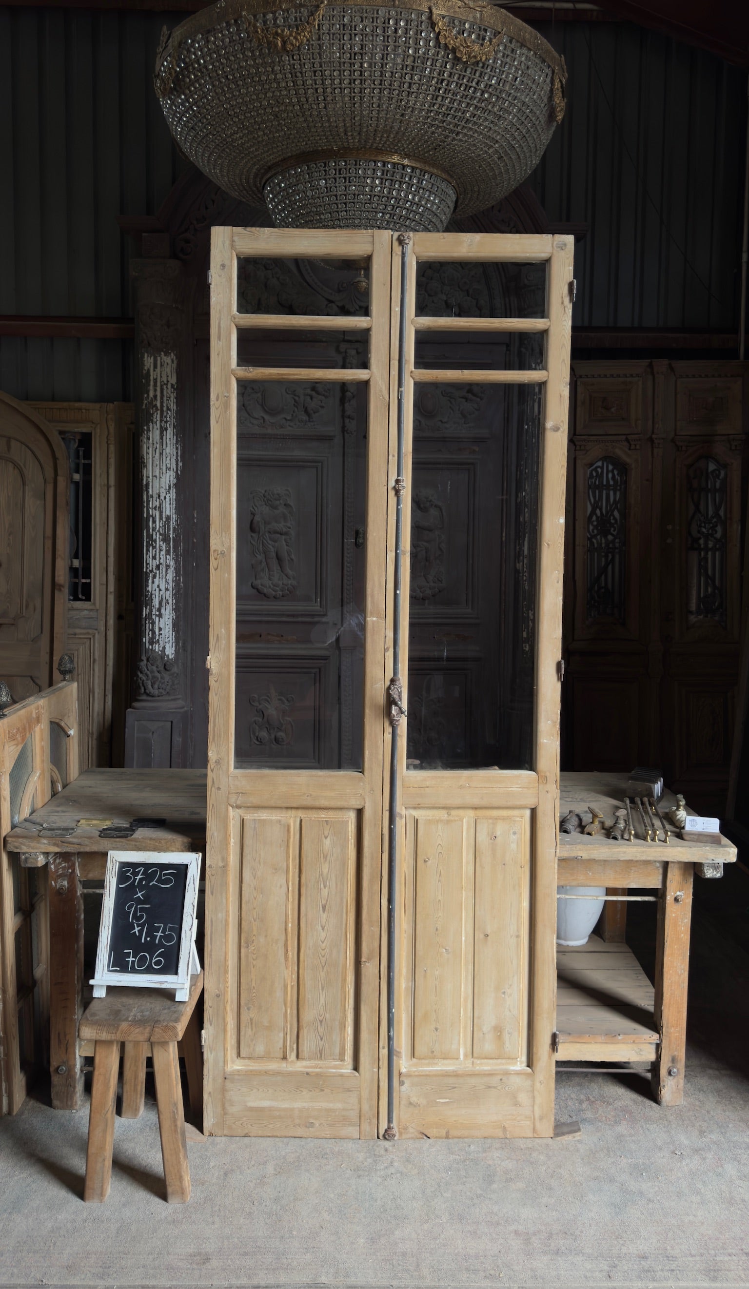 Antique Iron 3 Lite French Doors - 37.25x95 - 706