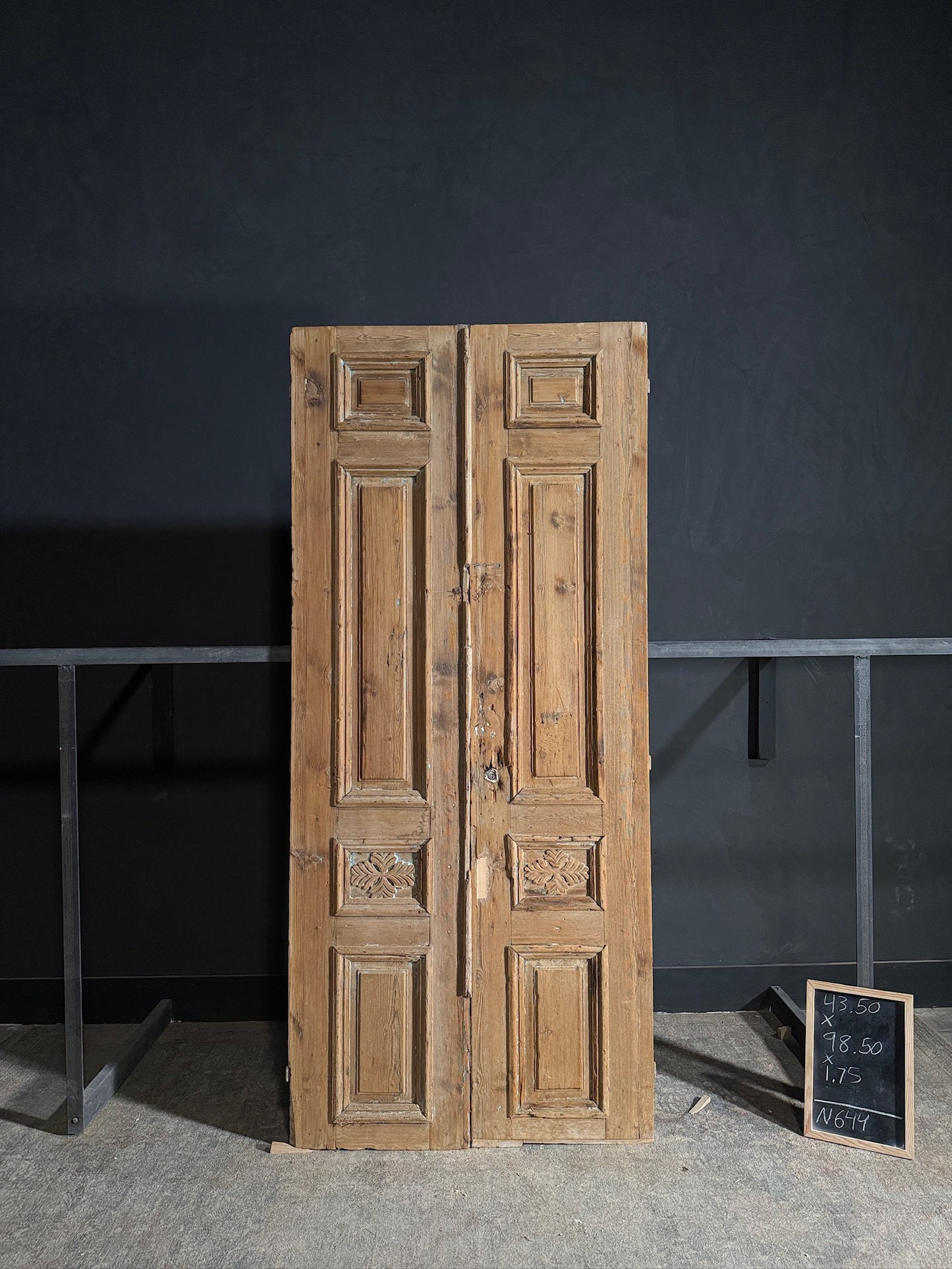Antique Carved 4 Panel Double Doors - 43.5x98.5 - N644