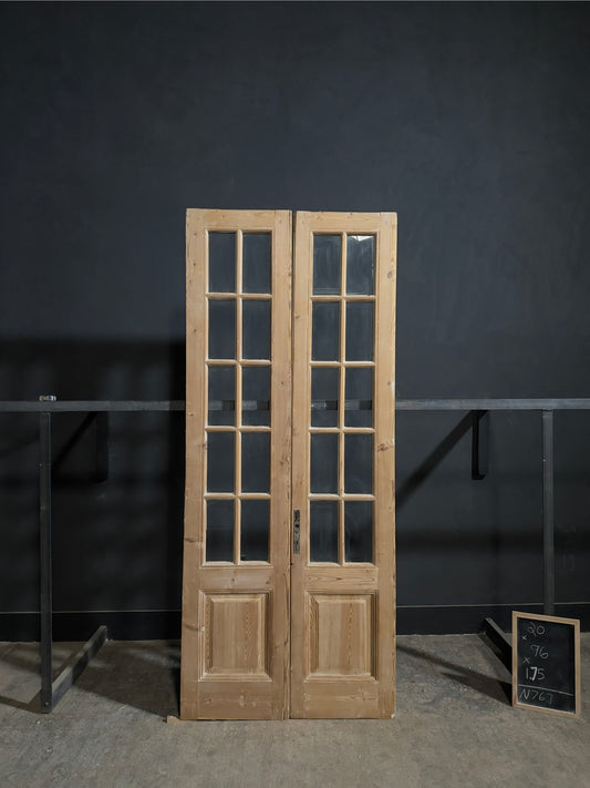 Antique Raised Panel Glass French Doors - 40x96 - N767