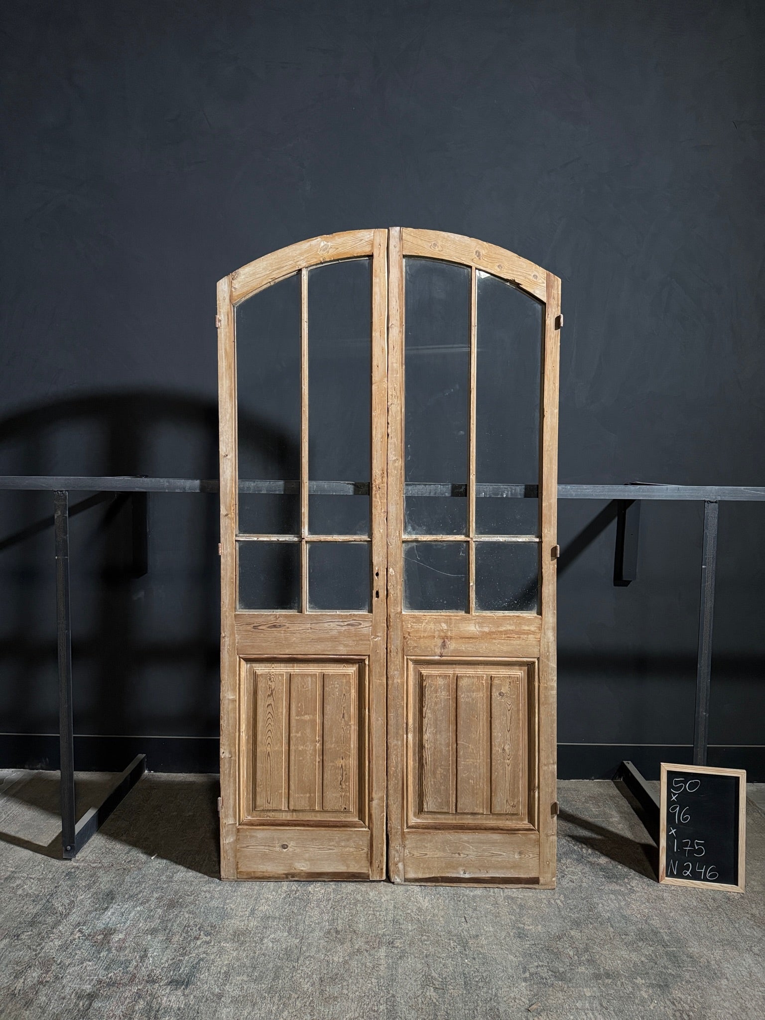 Antique Glass 4 Lite Arched French Doors - 50x96 - N246
