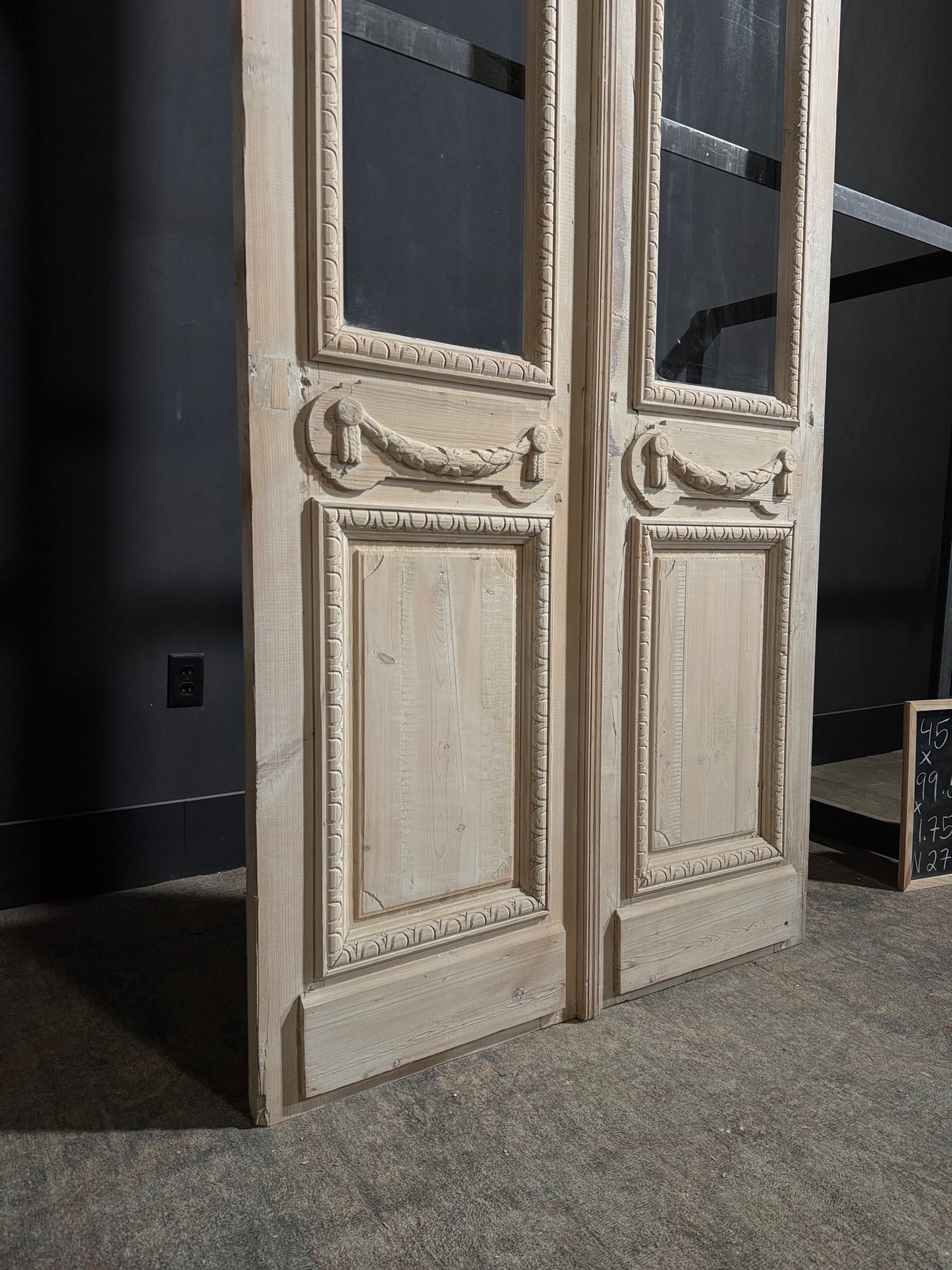 Antique Carved 1 Lite Arched French Doors - 45x99.5 - N270