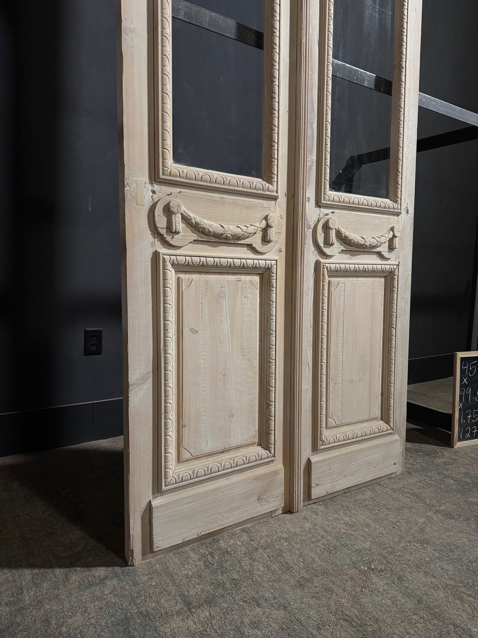 Antique Carved 1 Lite Arched French Doors - 45x99.5 - N270