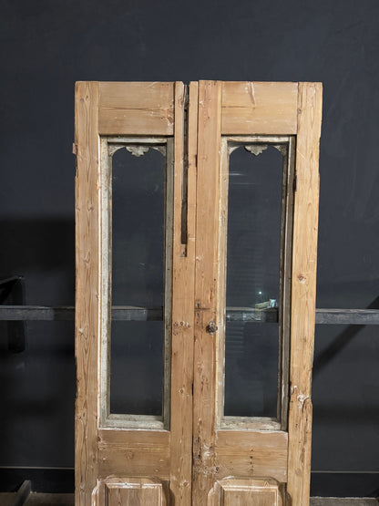 Antique Carved 1 Lite French Doors - 37.5x95 - N715