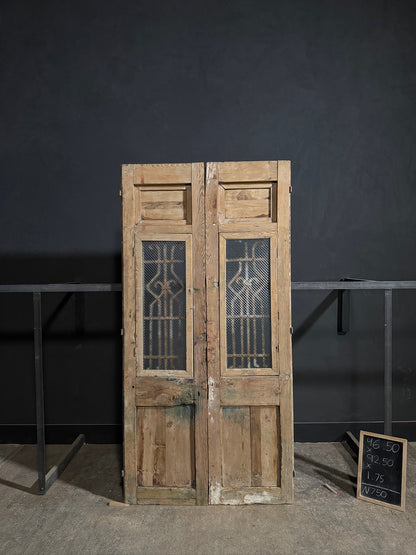Antique Architectural Scrolled Iron Glass Double Doors - 46.5x92.5 - N750