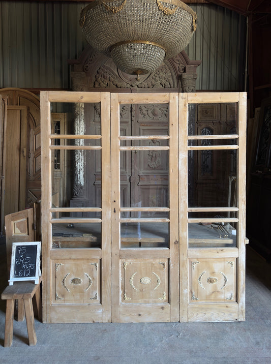 Antique Carved 12 Lite French Doors - 84.5x75 - L612