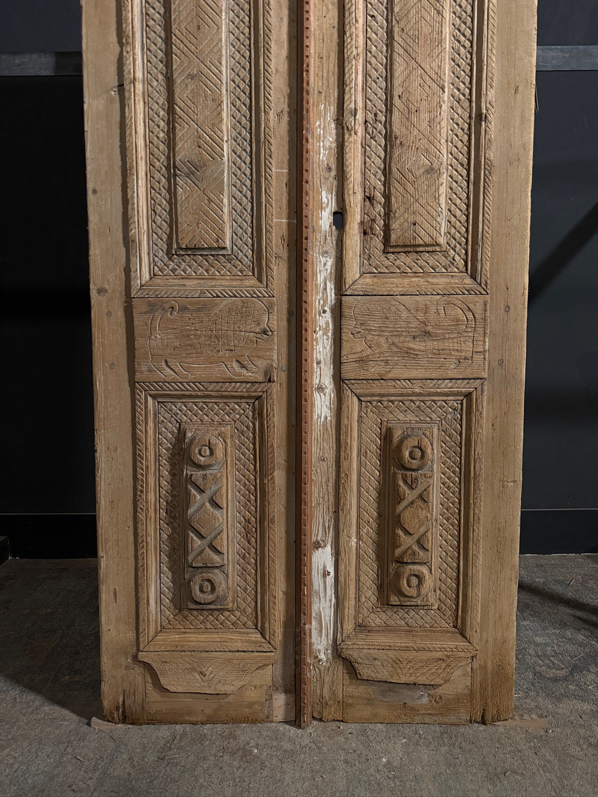 Antique Carved 3 Panel Double Doors - 37.75x92.5 - N705