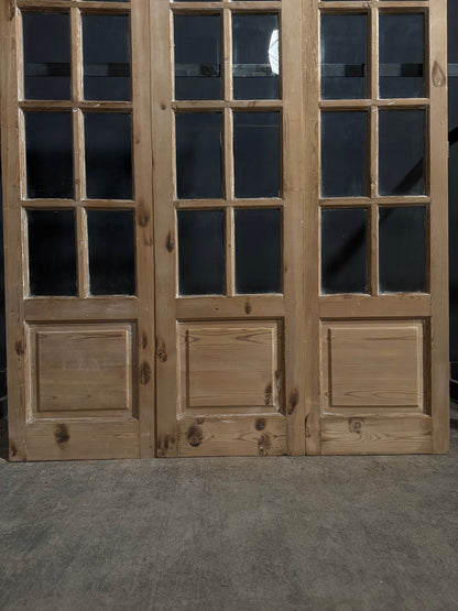 Antique Clear Glass Raised Panel Tri-Fold Doors - 64.5x84 - N778