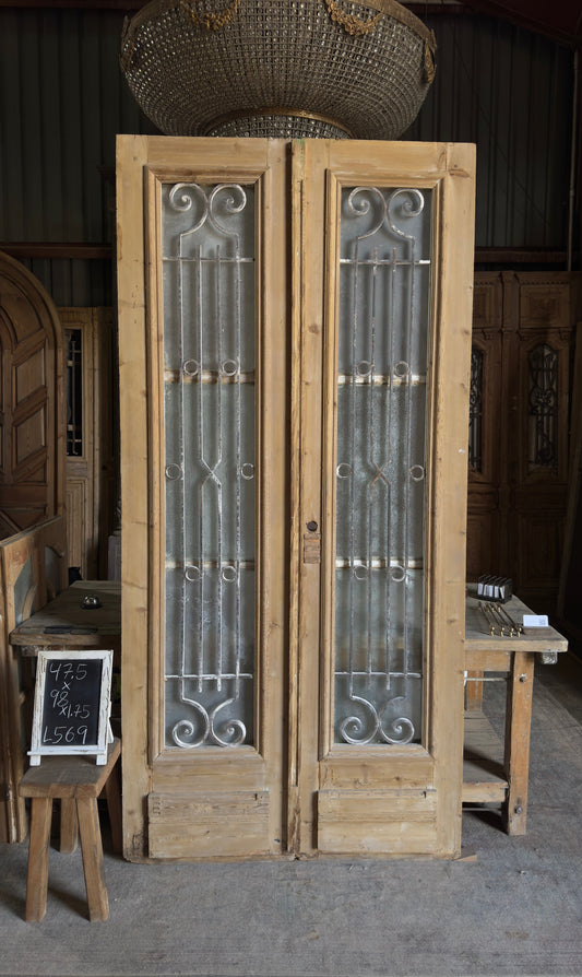 Antique Iron 8 Lite French Doors - 47.5x98 - L569