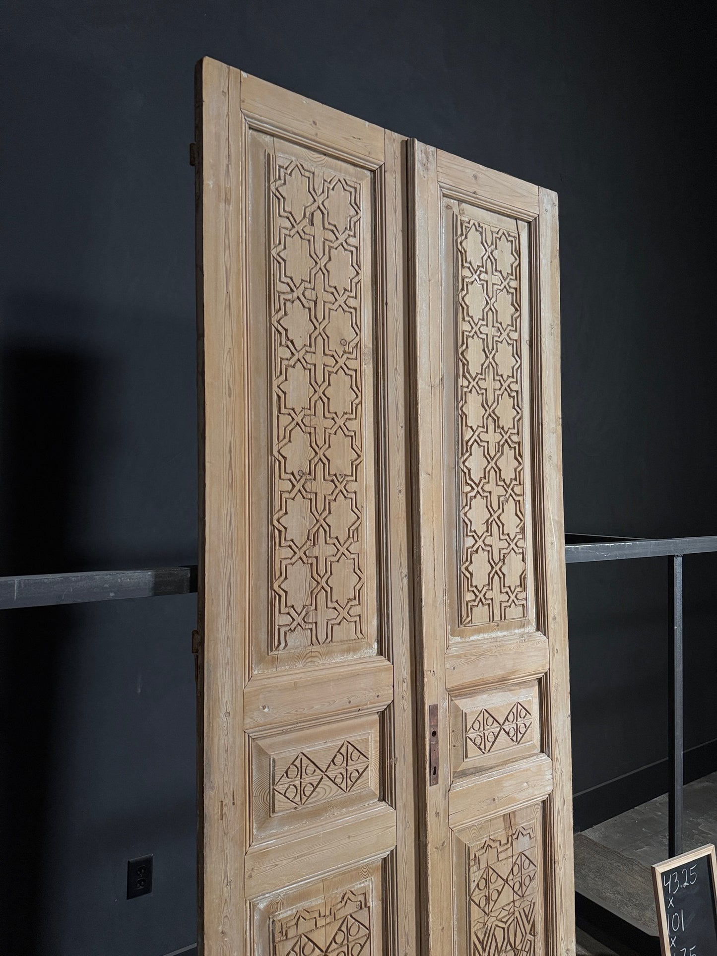 Antique Carved 3 Panel Double Doors - 43.25x101 - N115