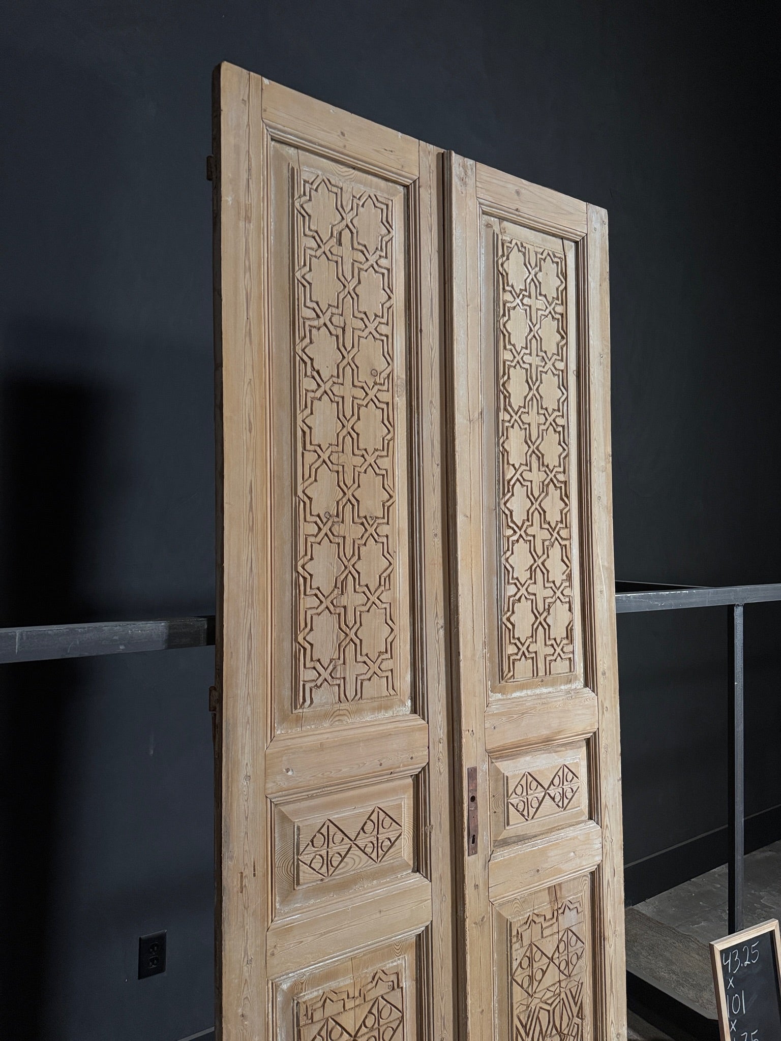 Antique Carved 3 Panel Double Doors - 43.25x101 - N115