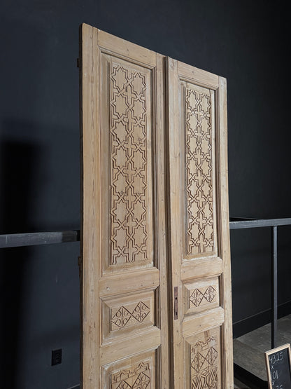 Antique Carved 3 Panel Double Doors - 43.25x101 - N115