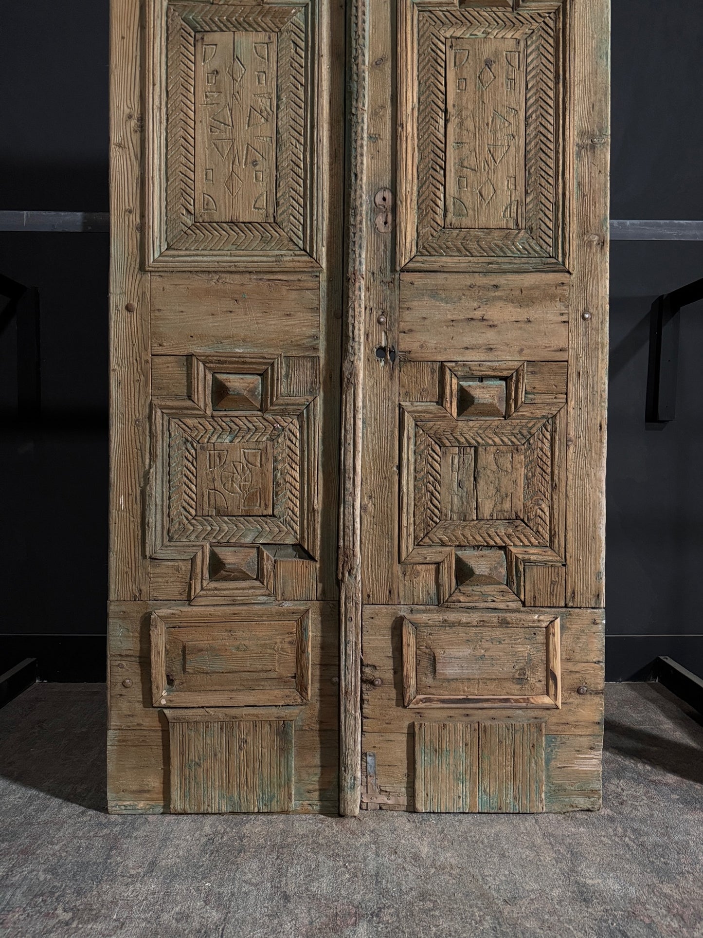 Antique Carved 4 Panel Double Doors - 49.5x98 - N116