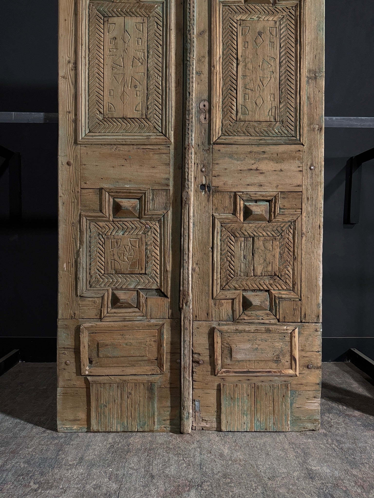 Antique Carved 4 Panel Double Doors - 49.5x98 - N116