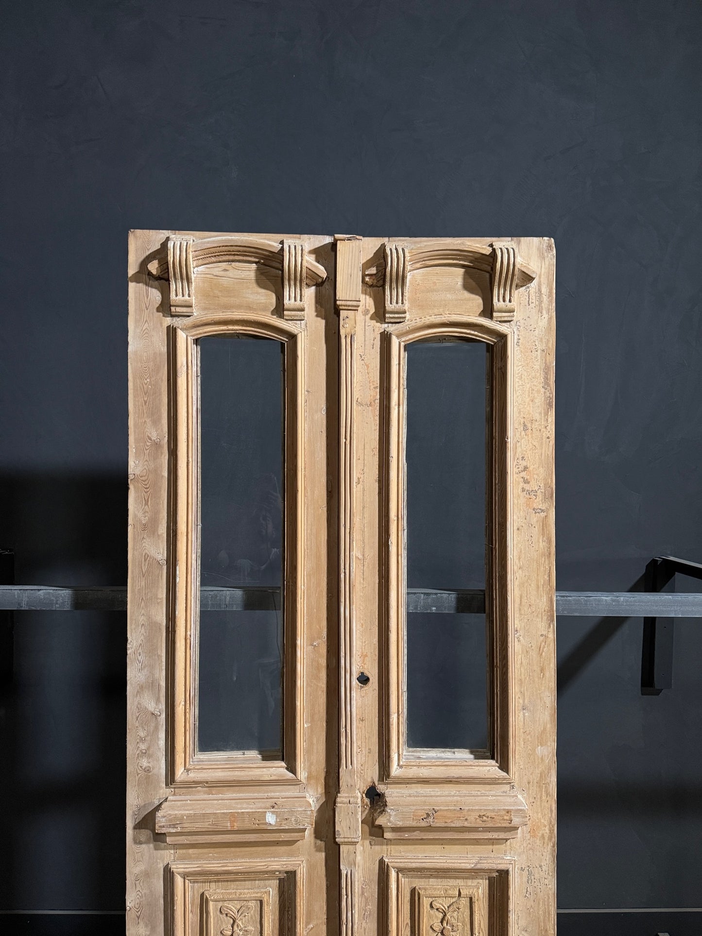 Antique Carved 1 Lite French Doors - 39.5x93.75 - N182