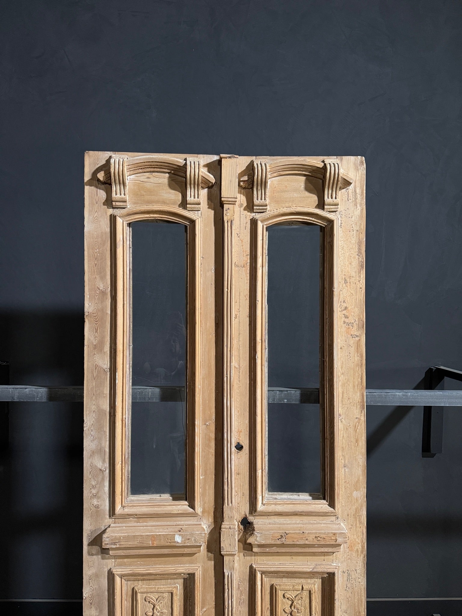 Antique Carved 1 Lite French Doors - 39.5x93.75 - N182