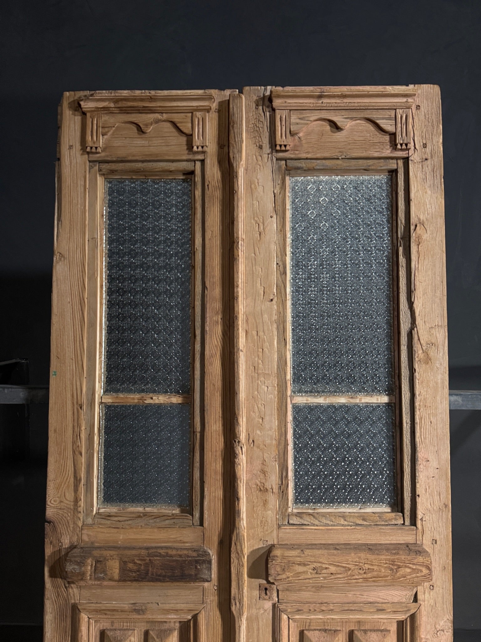 Antique Carved 2 Lite French Doors - 47.25x96 - N612