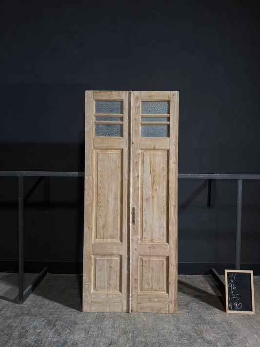 Antique Obscured Glass 3 Lite French Doors - 41x96 - N90