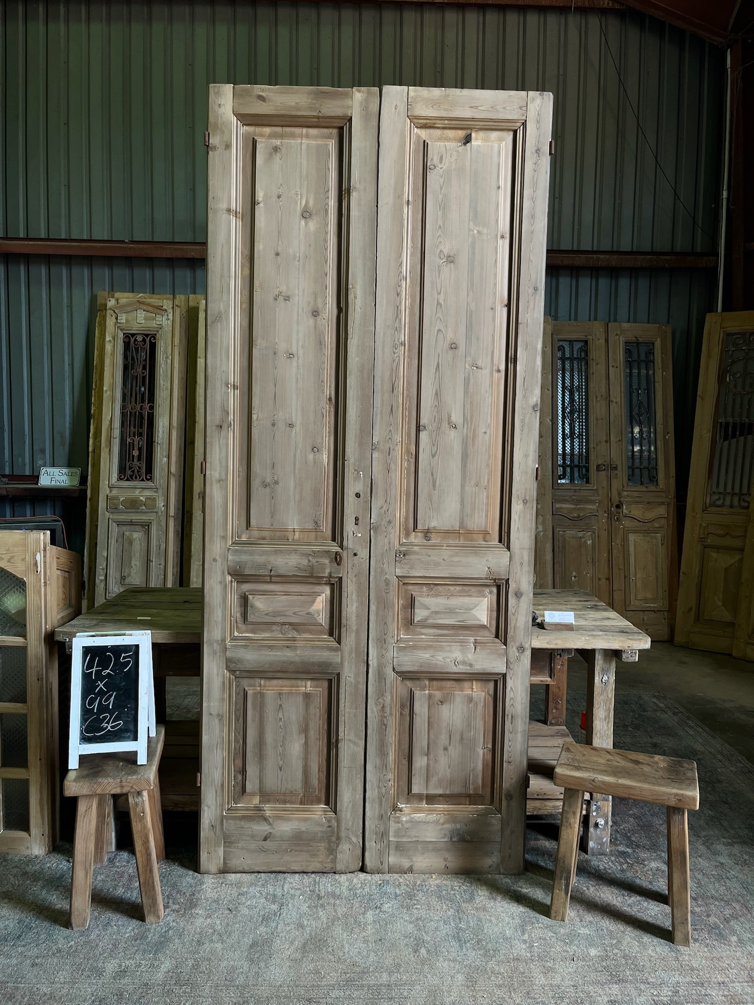 European Antique 3 Panel French Doors - 42.5x99 C36 - Magnolia Antique Door Co.