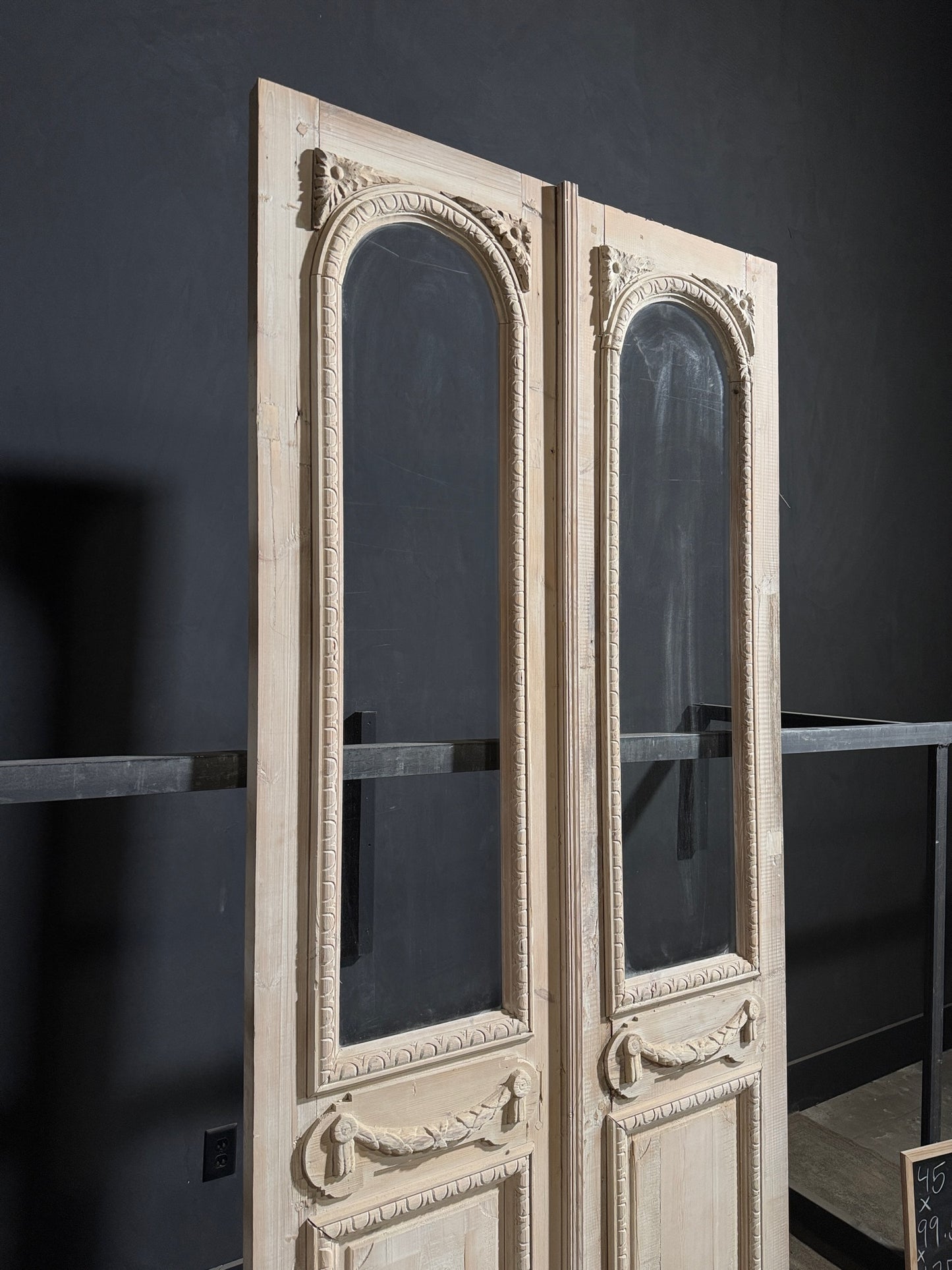 Antique Carved 1 Lite Arched French Doors - 45x99.5 - N271