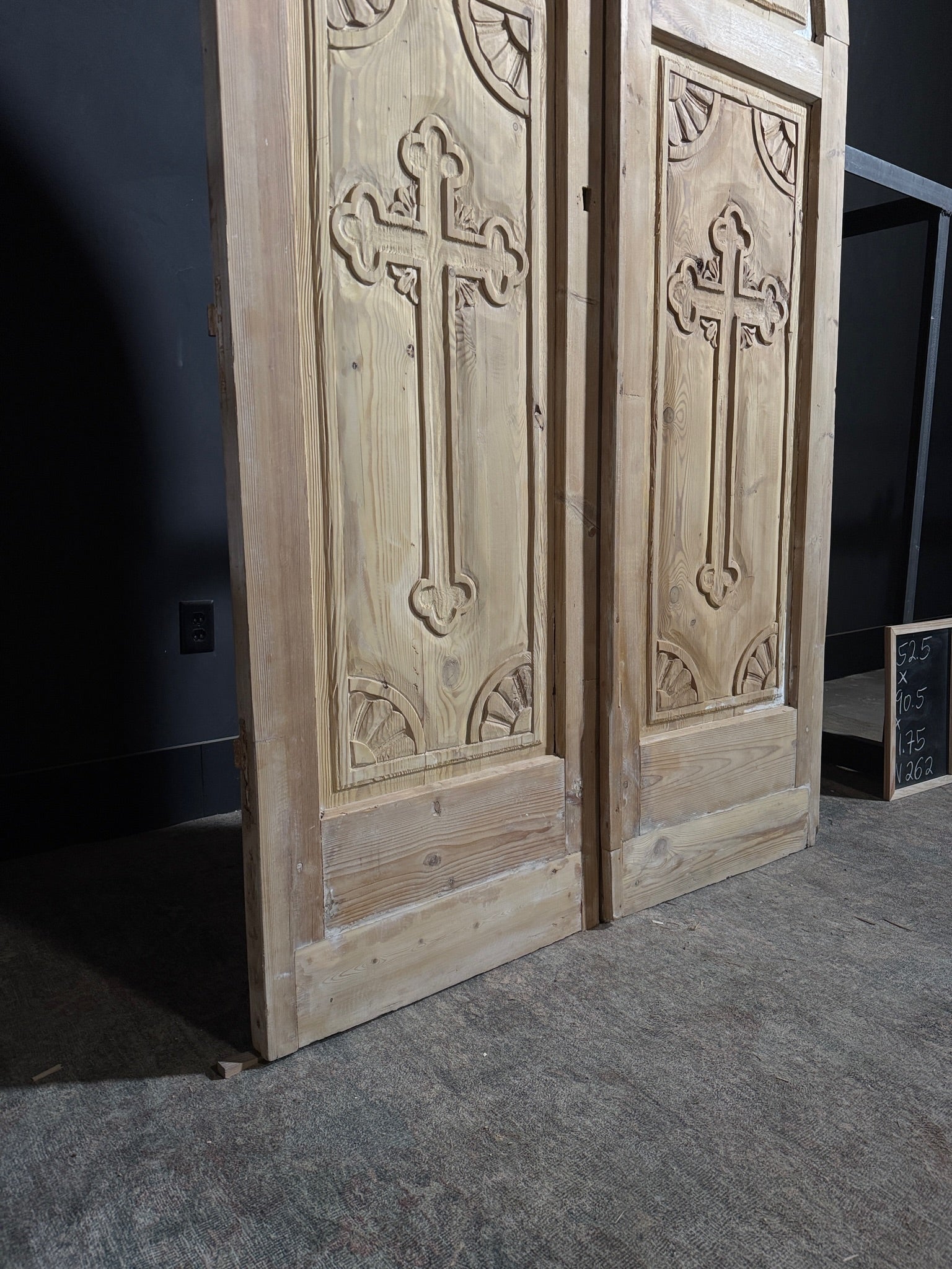 Antique Carved 2 Panel Arched Double Doors - 52.5x90.5 - N262