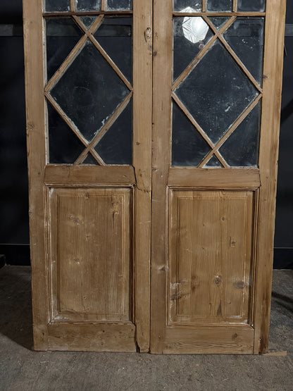 Antique Diamond Lattice Glass French Doors - 44.5x97 - N747