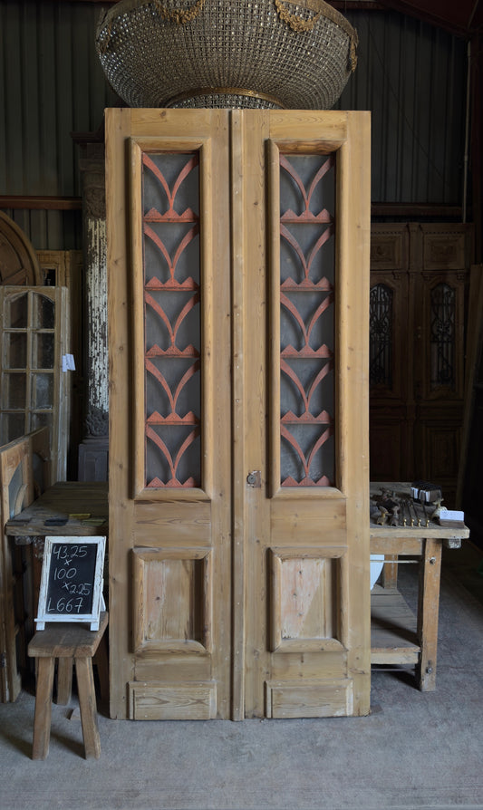 Antique Carved 2 Panel Double Doors - 43.25x100 - L667