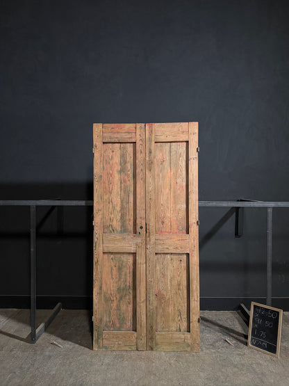 Antique Carved Solid Paneled Double Doors - 42.5x91.5 - N749