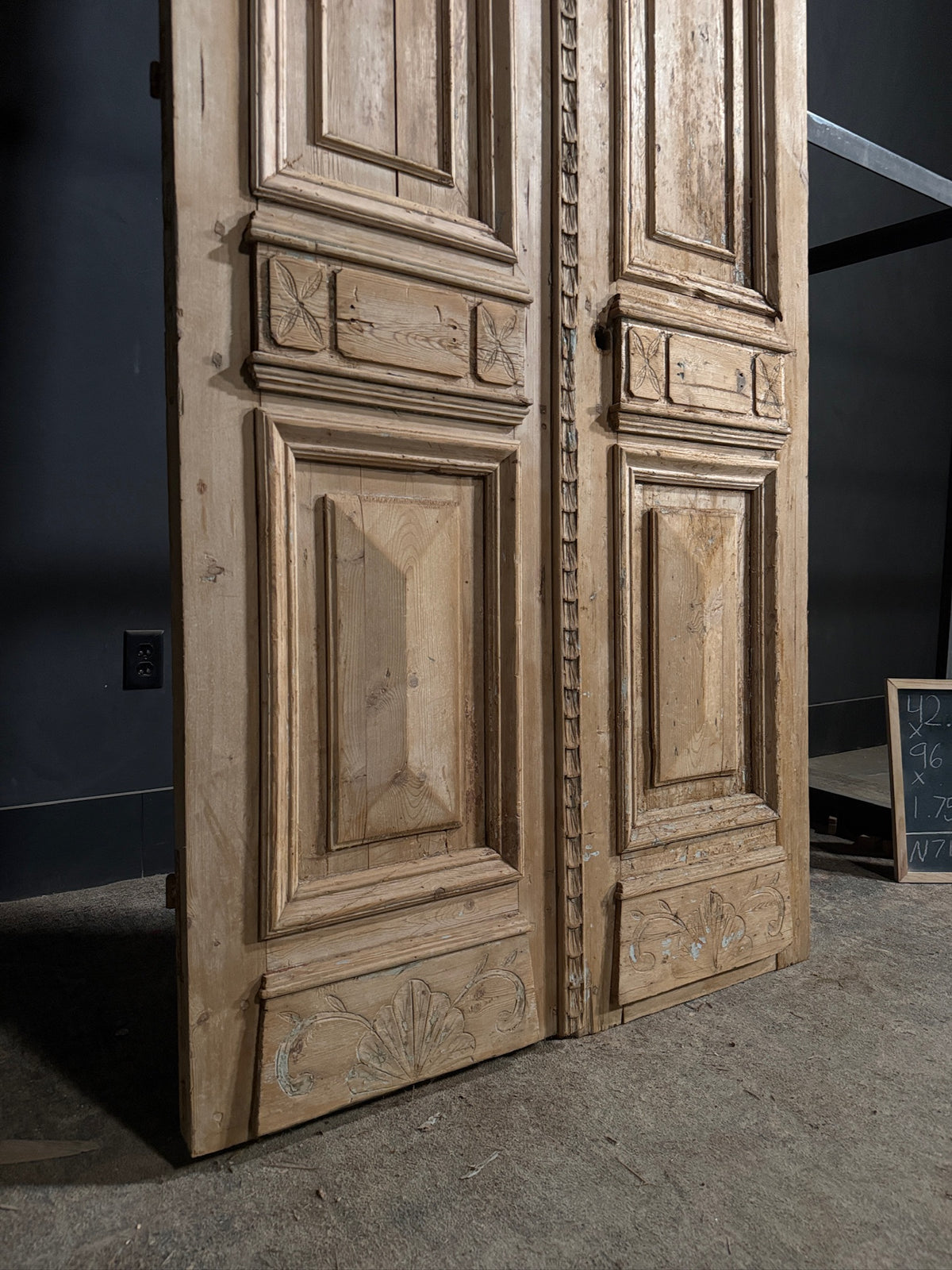 Antique Carved 3 Panel Double Doors - 42.75x96 - N711