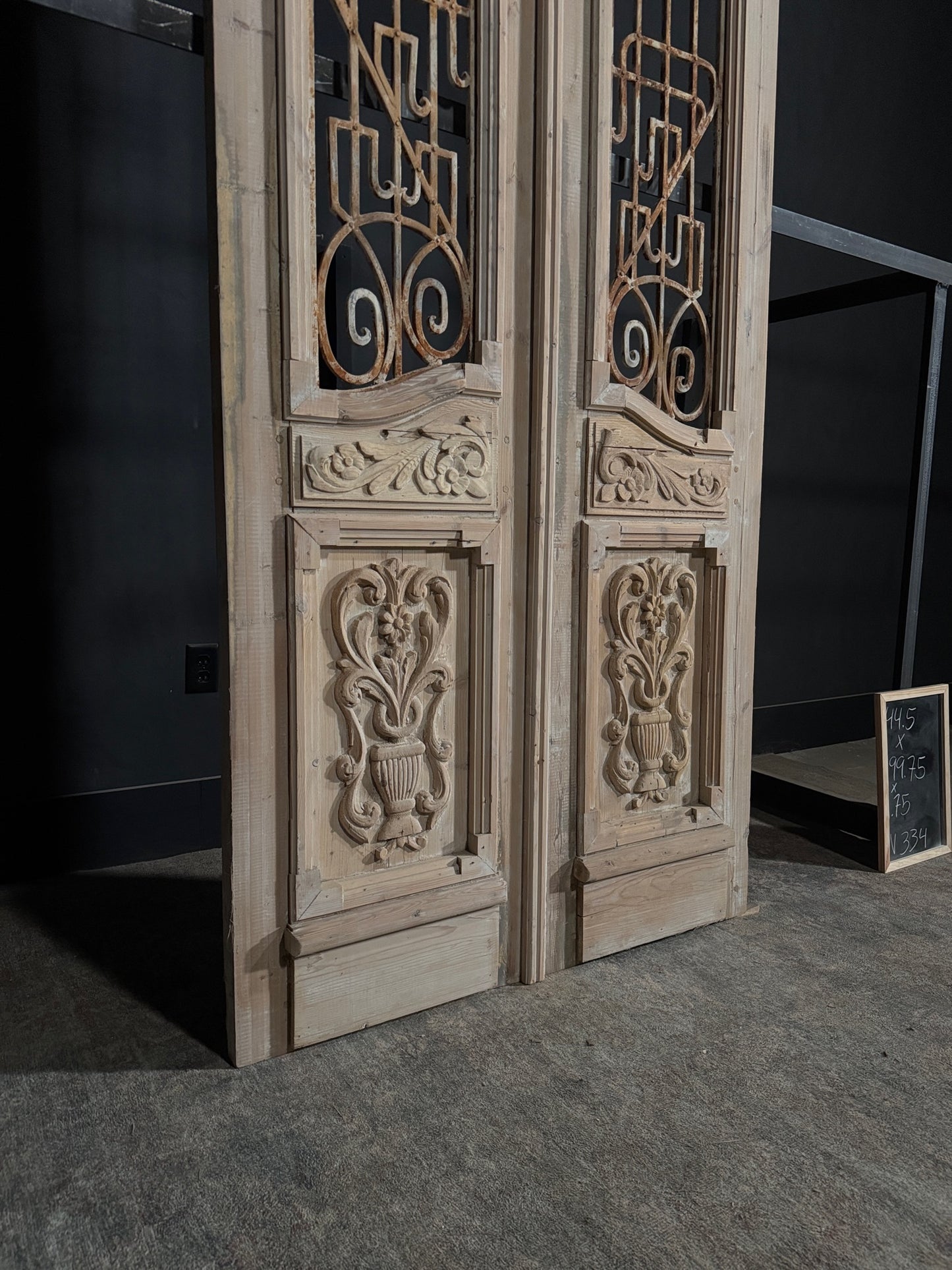 Antique Carved Iron French Doors - 44.5x99.75 - N334