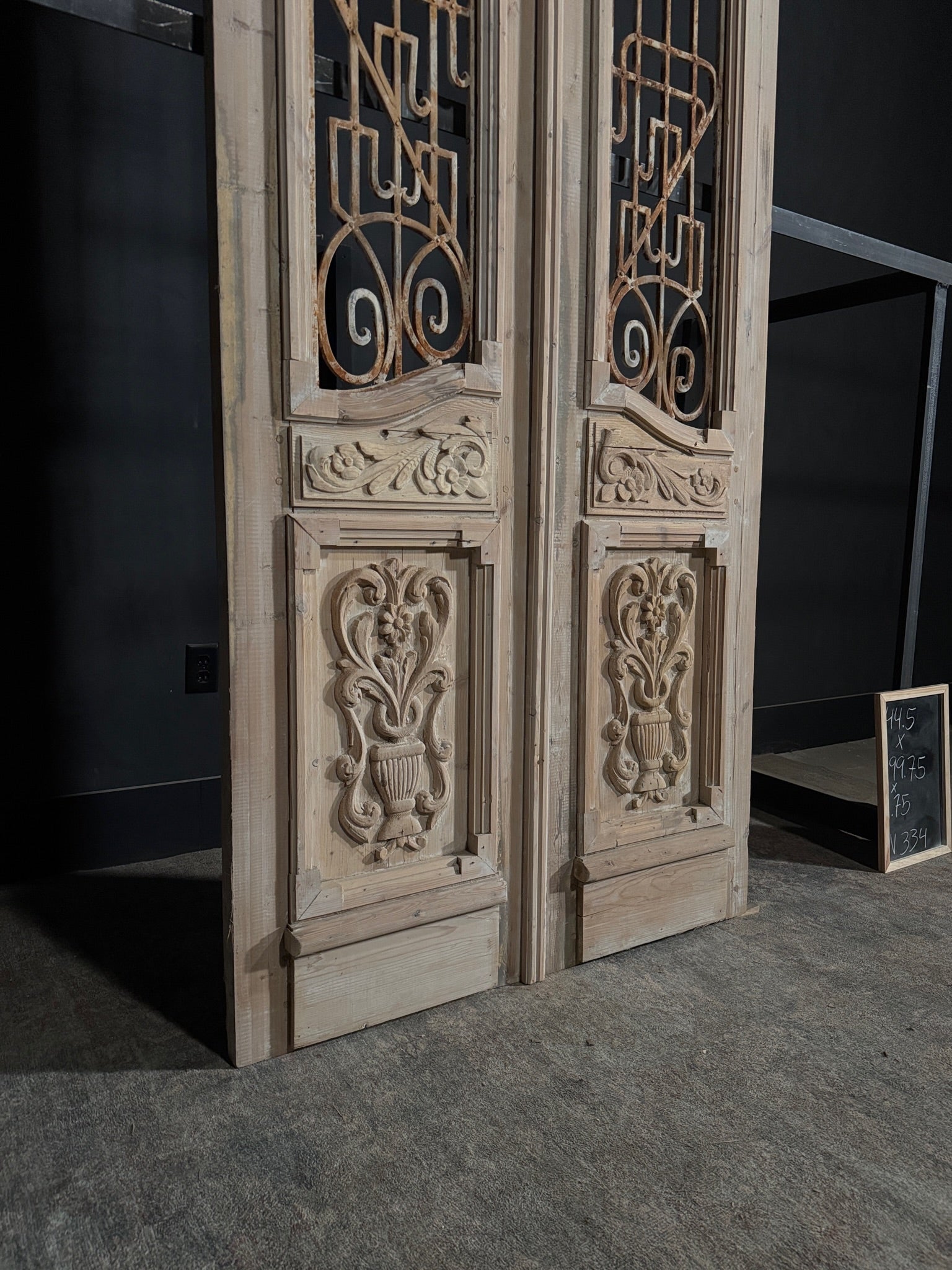 Antique Carved Iron French Doors - 44.5x99.75 - N334