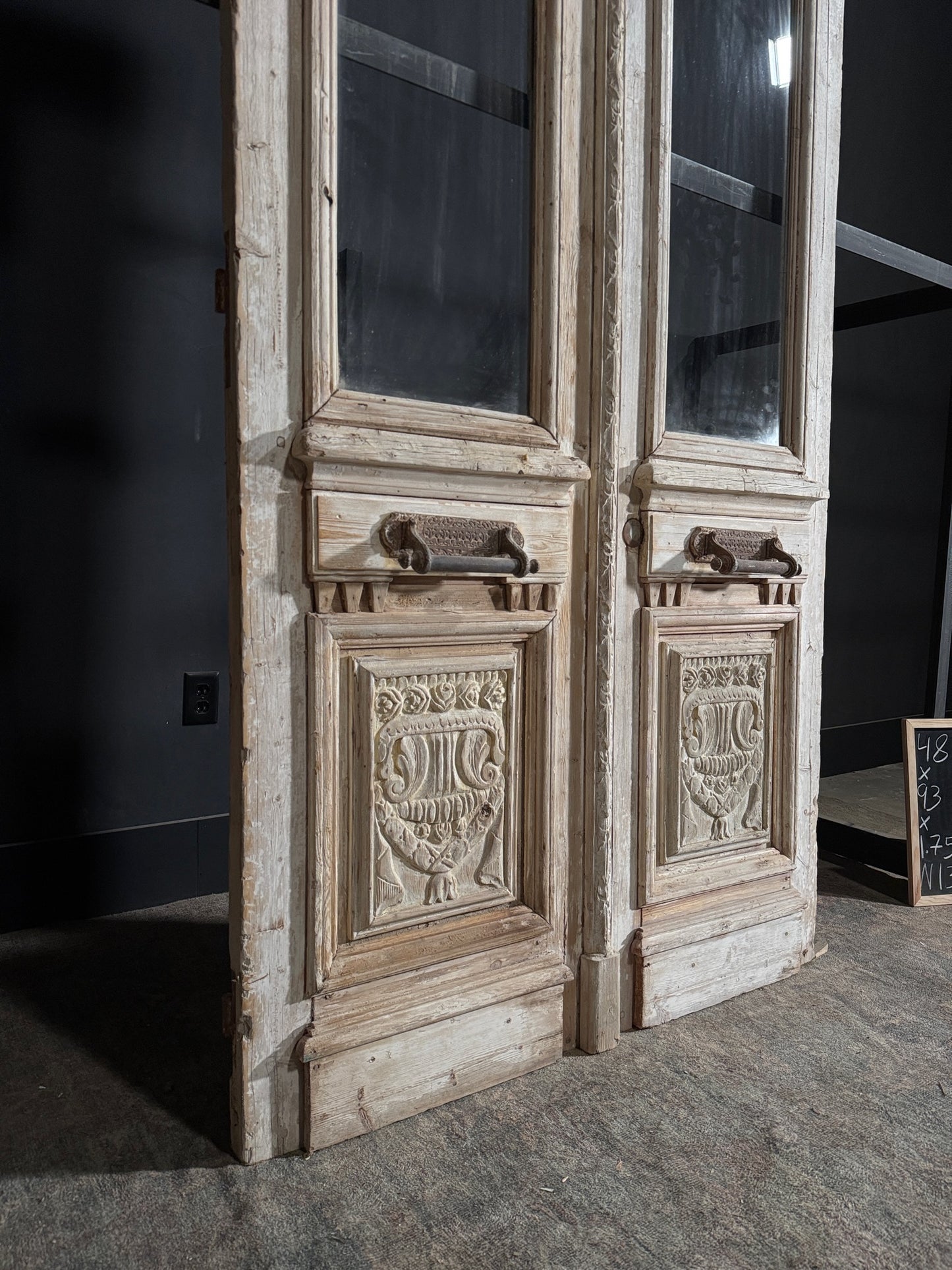 Antique Carved 1 Lite French Doors - 48x93 - N137