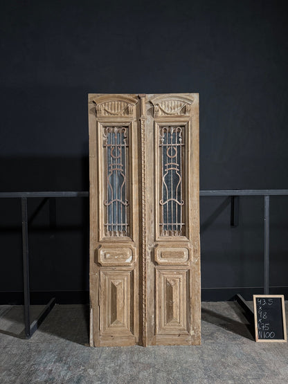 Antique Carved Iron French Doors - 43.5x98 - N100