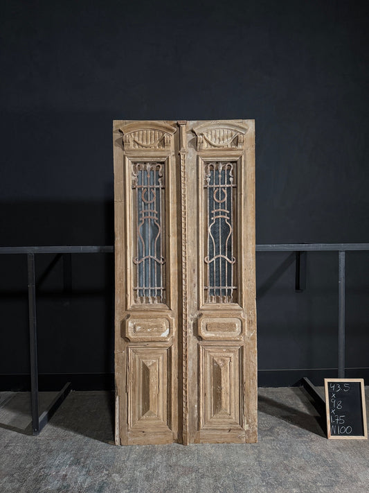 Antique Carved Iron French Doors - 43.5x98 - N100