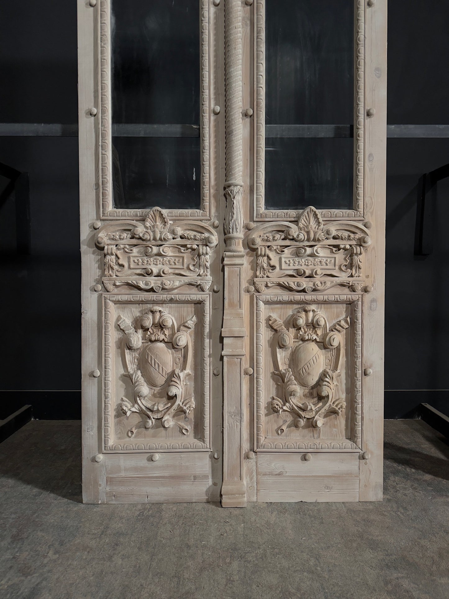 Antique Carved 1 Lite French Doors - 47.5x102.25 - N338