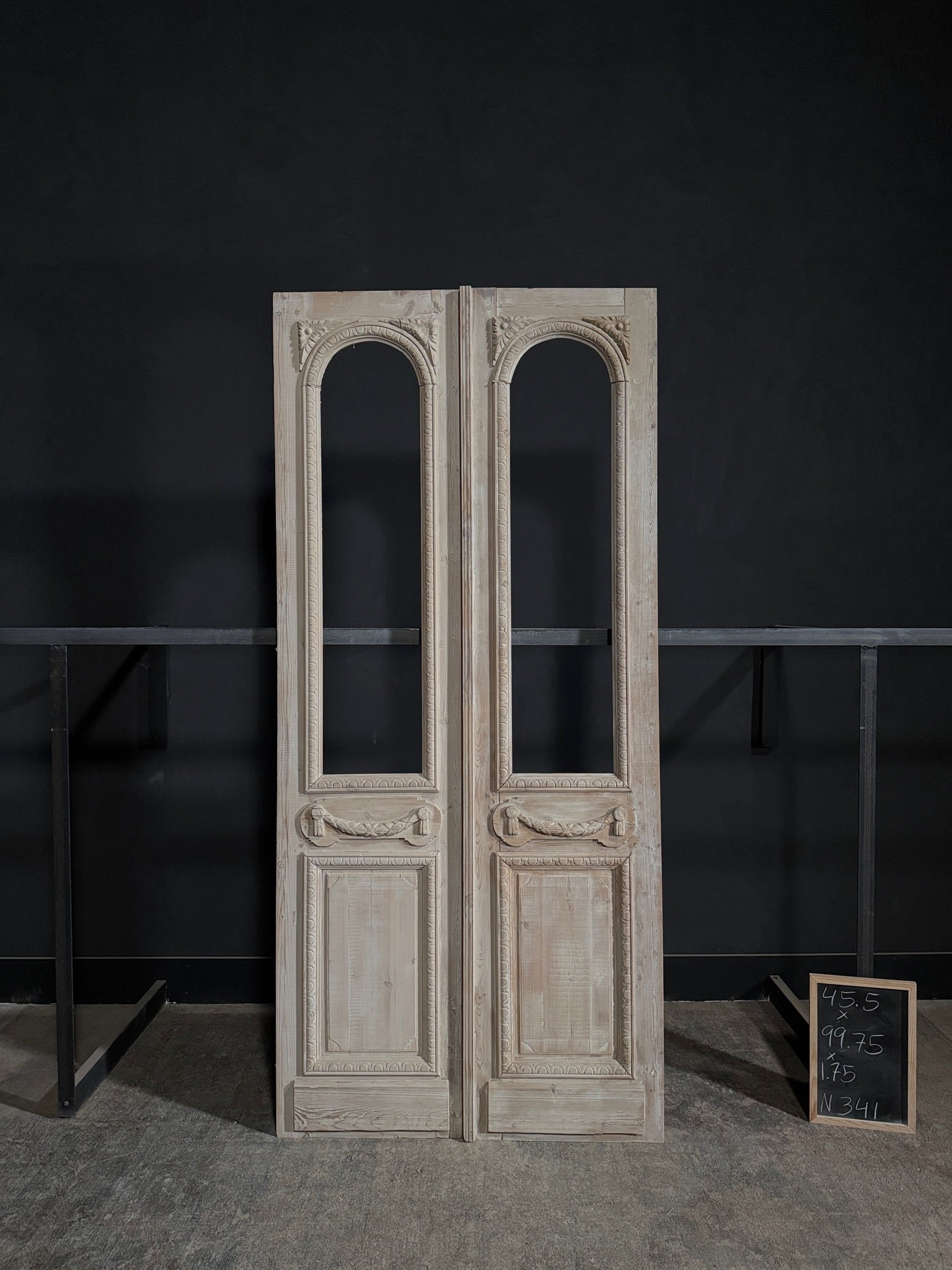 Antique Carved Arched Double Doors - 45.5x99.75 - N341