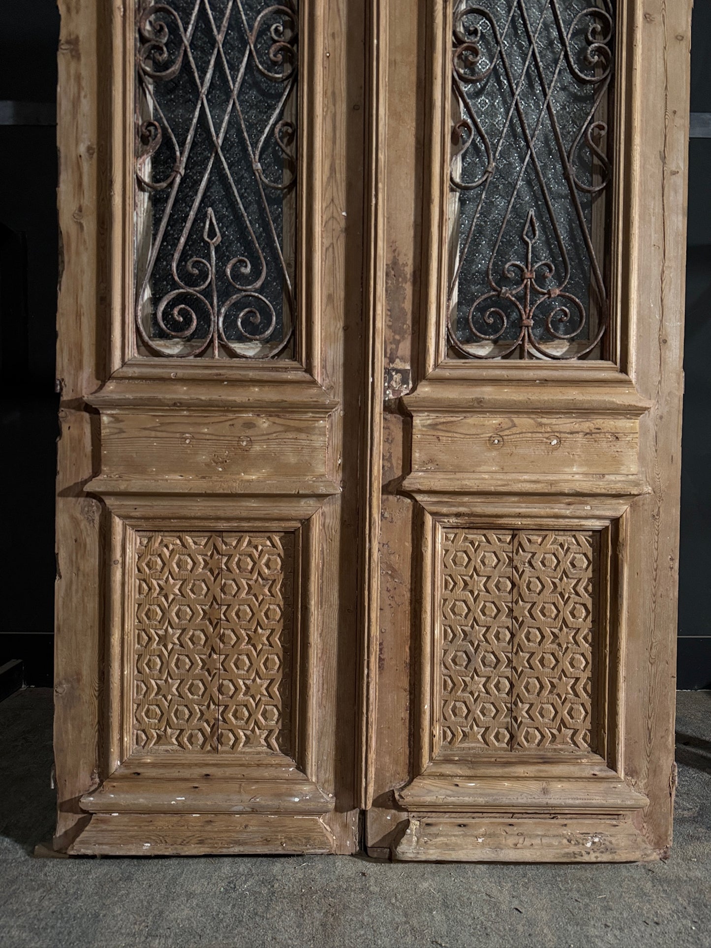 Antique Carved Iron French Doors - 49.5x101.5 - N484