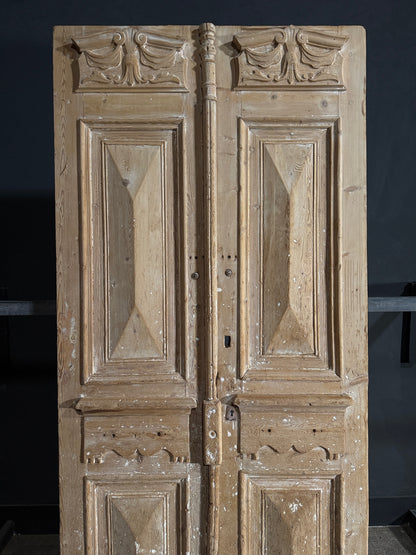 Antique Carved 4 Panel Double Doors - 44x99 - N651