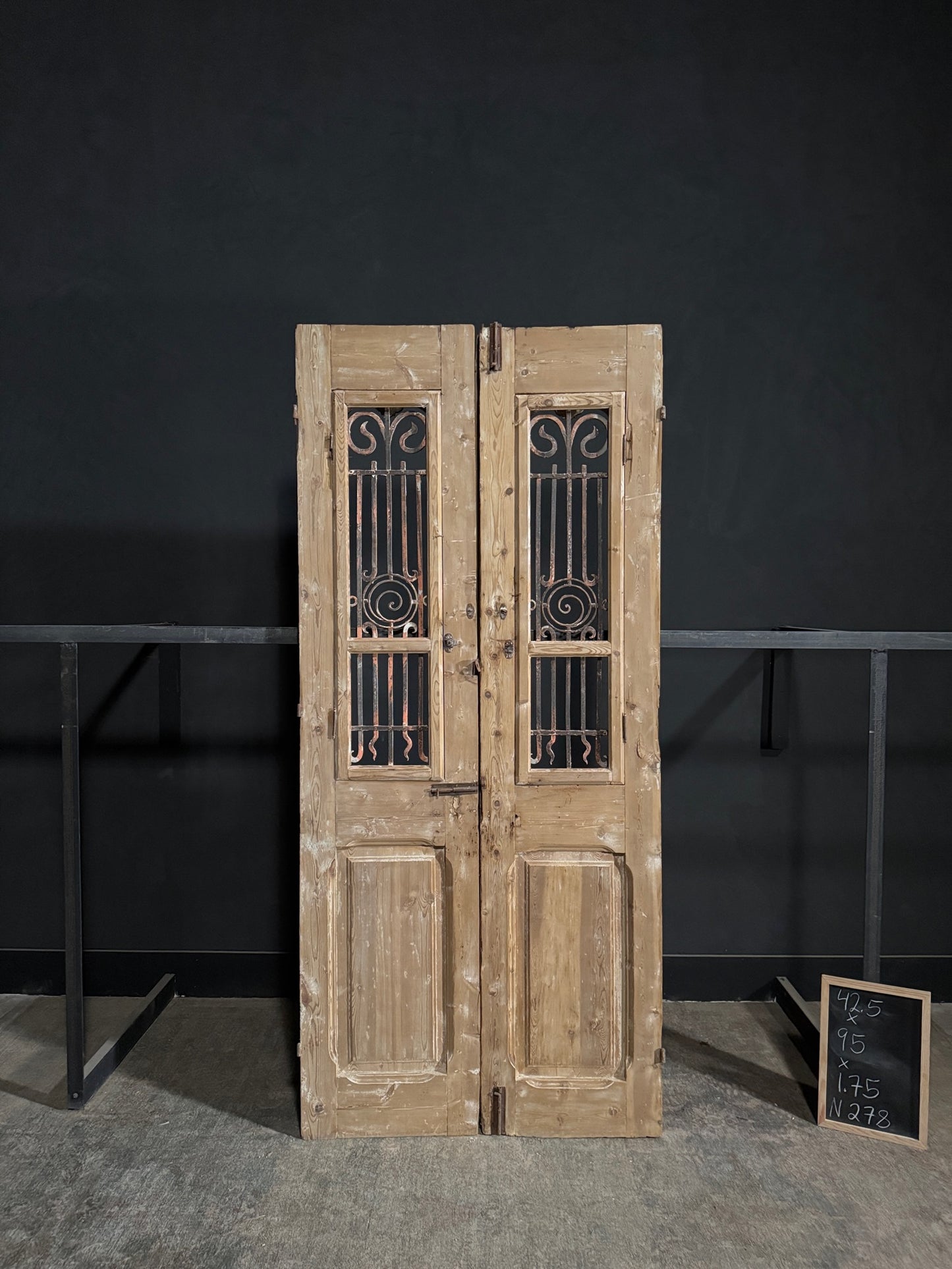 Antique Carved Iron French Doors - 42.5x95 - N278
