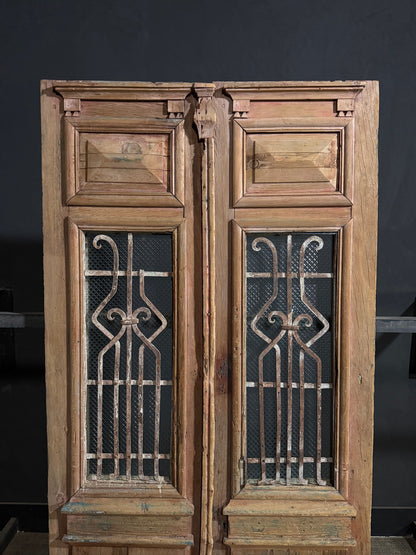 Antique Architectural Scrolled Iron Glass Double Doors - 46.5x92.5 - N750