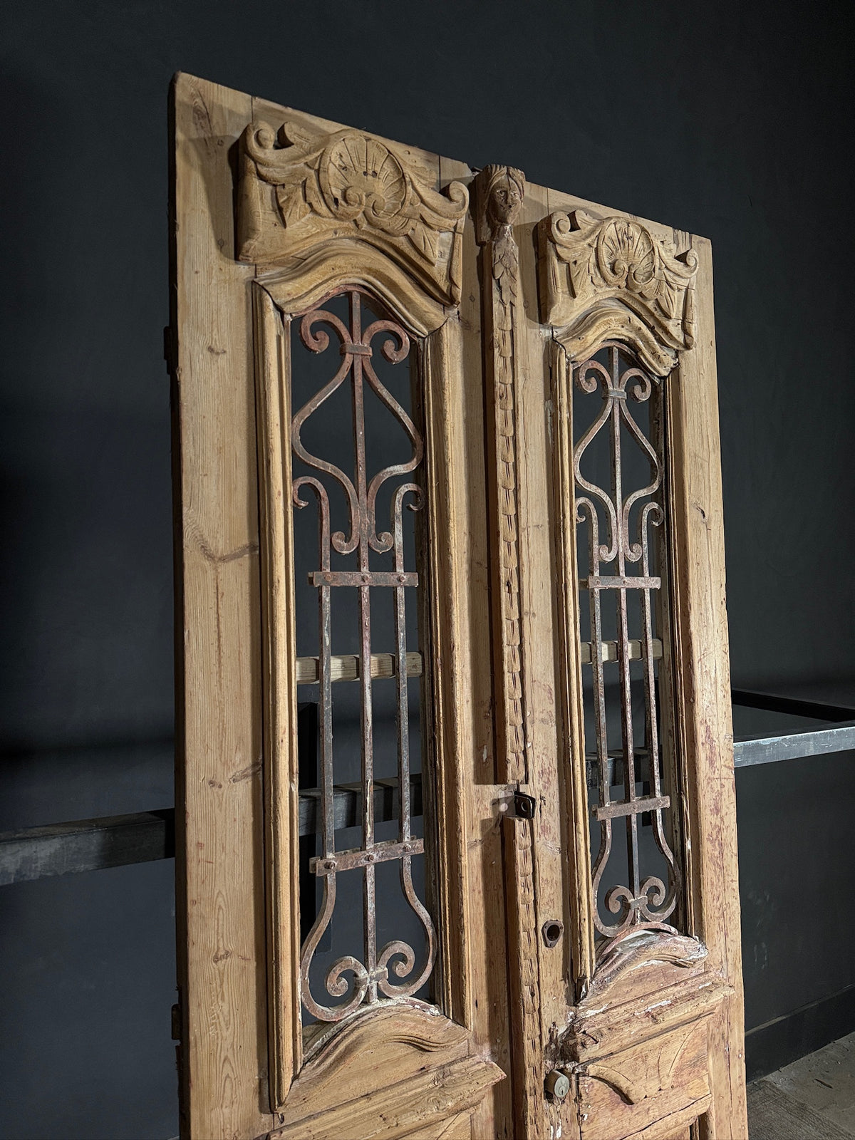 Antique Carved Iron French Doors - 41x99 - N598