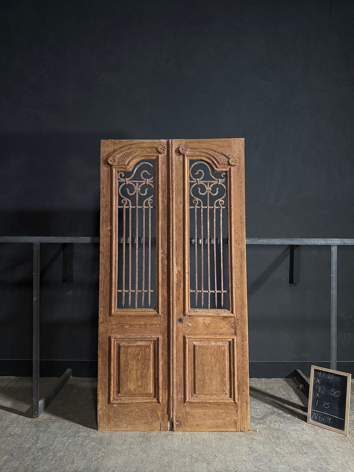 Antique Carved Iron French Doors - 47.25x92.5 - N664