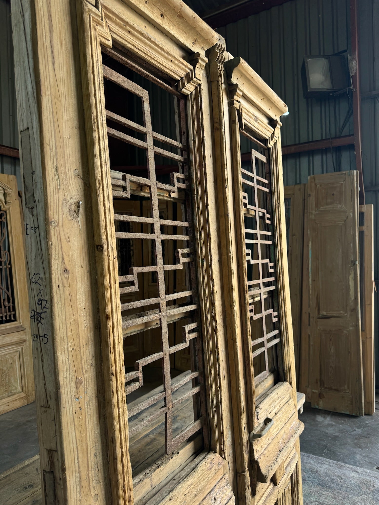 Geometrical French Antique Iron Doors - 62x92 E198 - Magnolia Antique Door Co.